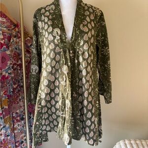 World Market Green Paisley Tunic Top